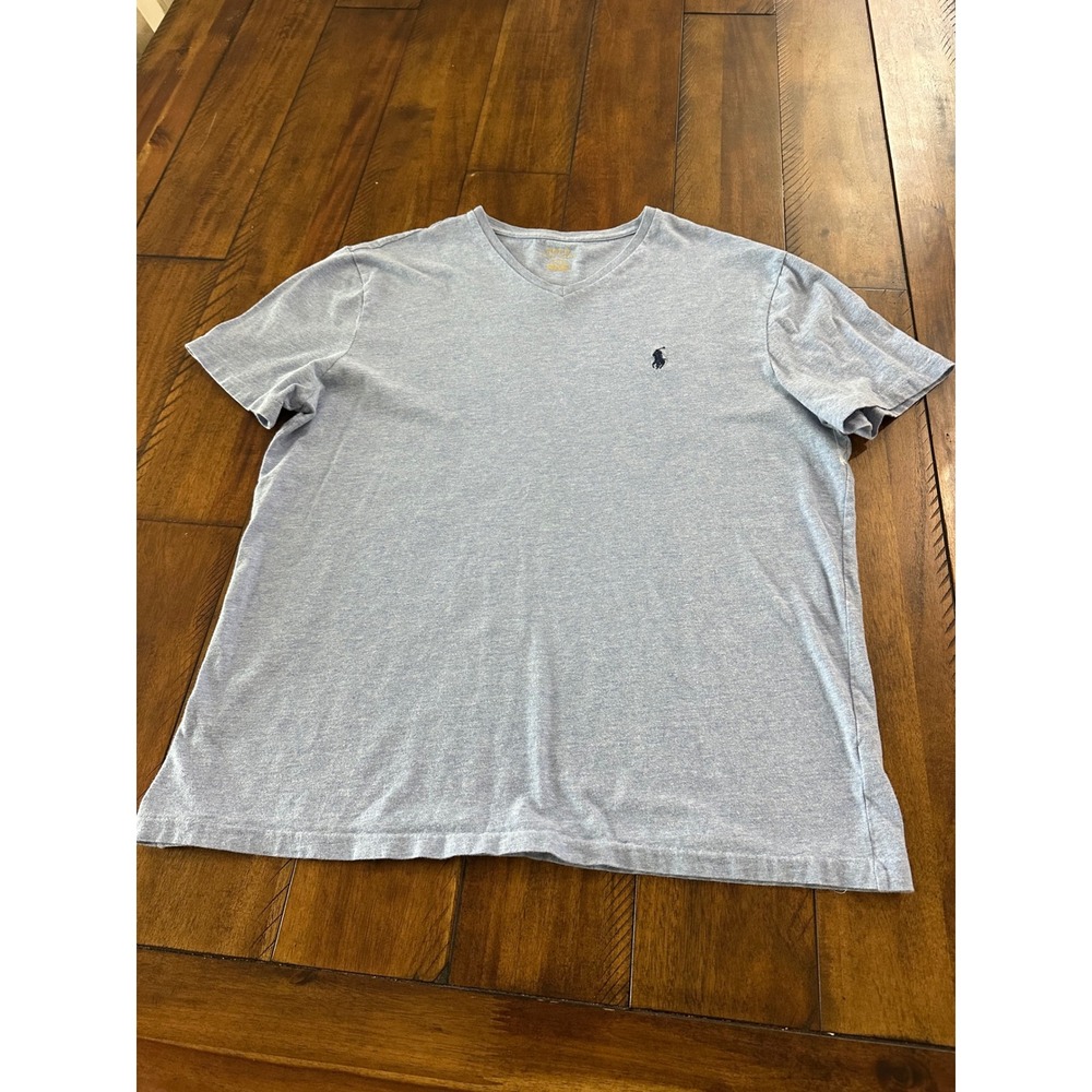 Polo Ralph Lauren Mens V-Neck T-Shirt Light Blue Heather Short Sleeve Size M